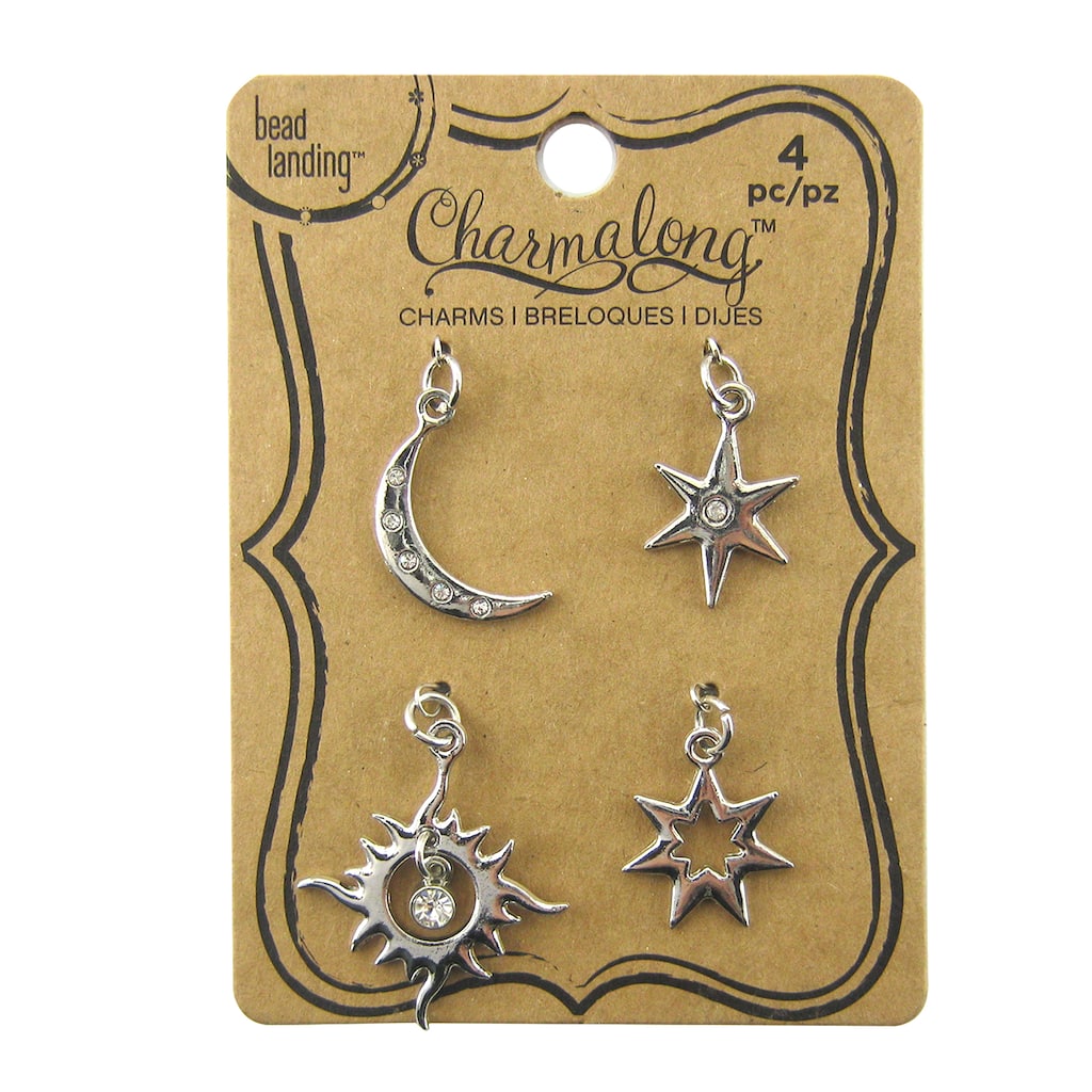 Mireval Sterling Silver Moon with Star Charm on an Optional Charm Holder 